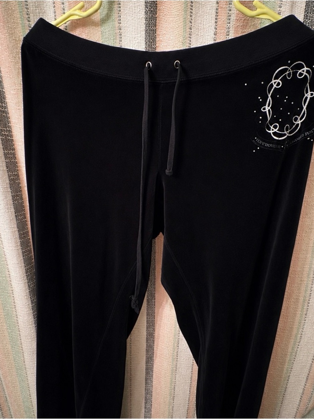 Juicy Couture Black Lounge Pants with Logo Patch & Gems